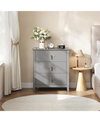 27.5" Modern Nightstand with 3 Drawers, Strong Wood Bedside Table, Metal Handle, Anti-Tip, Bedroom or Living Room