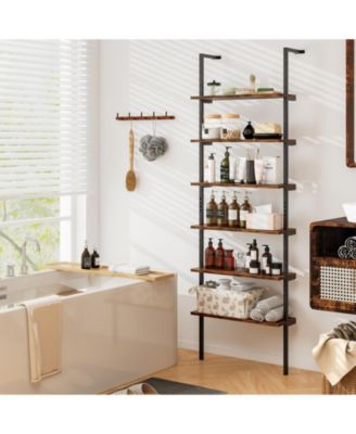 Industrial 6 Tier Ladder Bookshelf 72 Inch Wall Storage Shelf