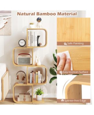 4 Tier Wicker S-Shaped Bookcase with Open Cubes Organizer Shelf