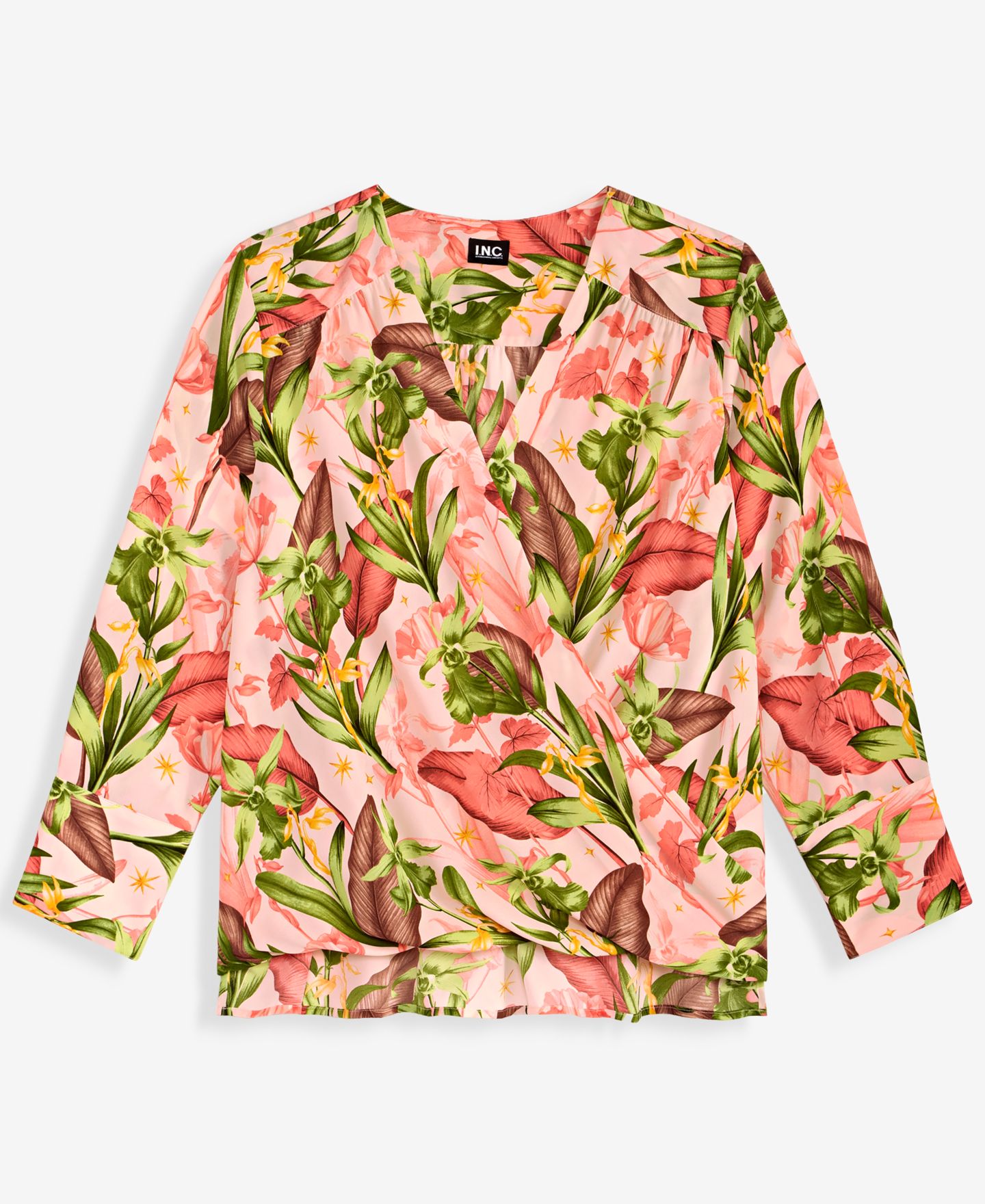 Женская блузка I.N.C. International Concepts Plus Size Printed Surplice Long-Sleeve Blouse, цвет: Belo Blooms — фото 6