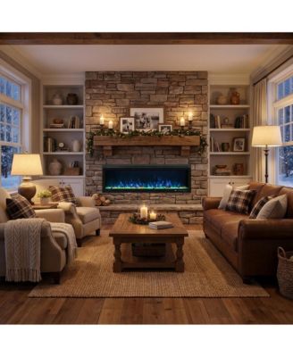 Linear Recessed-in Electric Fireplace with Remote Control, Adjustable Heat and Timer