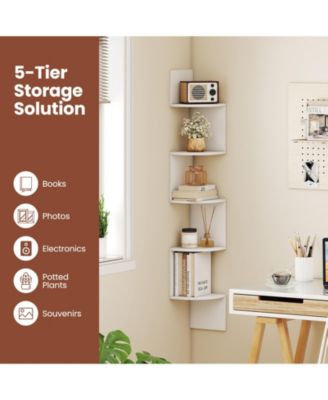 5-Tier Corner Shelf Floating Bookshelf Wall Mounted Storage Organizer