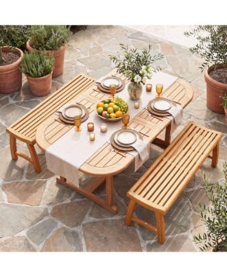 Teak Wood Outdoor Backless Bench with Contoured Slatted Seat