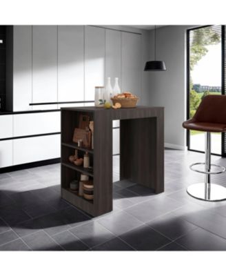 Lacour Kitchen Island, Kitchen Bar Table with 3-Side Shelves, Dark Walnut