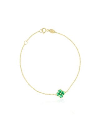 Malachite Lucky Clover Bracelet 14K Gold
