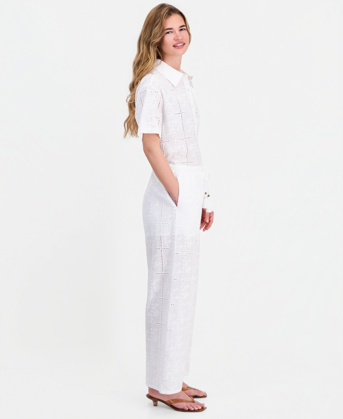And Now This Petite Cotton Embroidered Eyelet Wide-Leg Pants, Macy's Exclusive