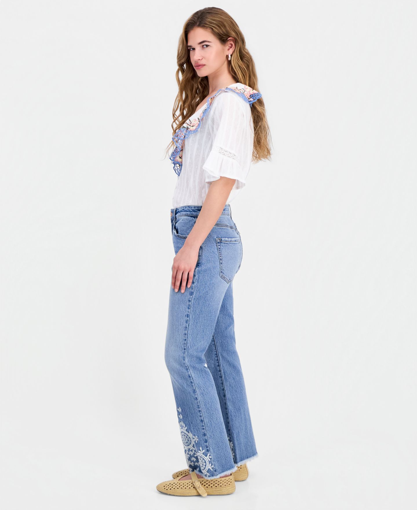 Женские джинсы And Now This Petite Embroidered Bootcut, цвет: Milena — фото 6
