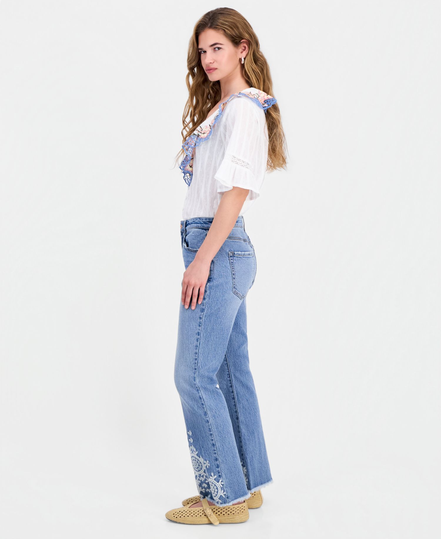 Petite Embroidered Bootcut Jeans