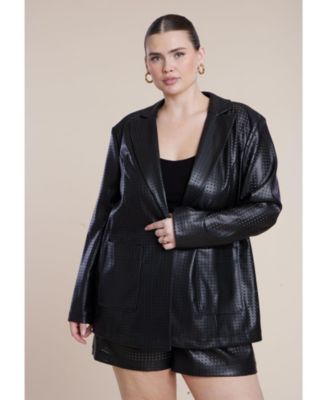 Women's Plus Size Perforated Faux Leather Blazer