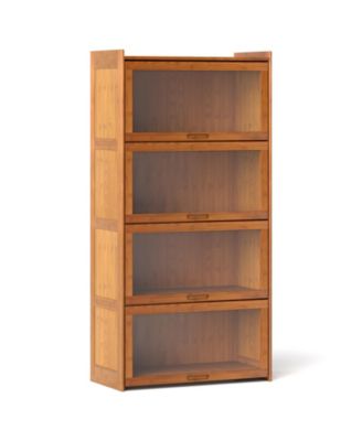 Four Tier Bamboo Bookcase with Cabinet Doors and Shelves