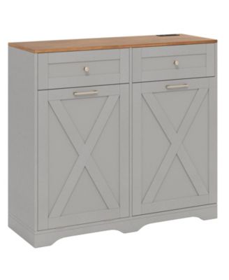 Tilt Out Trash Can Cabinet with Power Outlets and Shelf