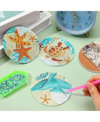 DIY Marine Animal Diamond Painting Coasters (16 Pcs) with Holder and Cork Base, 8 Ocean Patterns, Ideal for Home Decor and Holiday Gifting