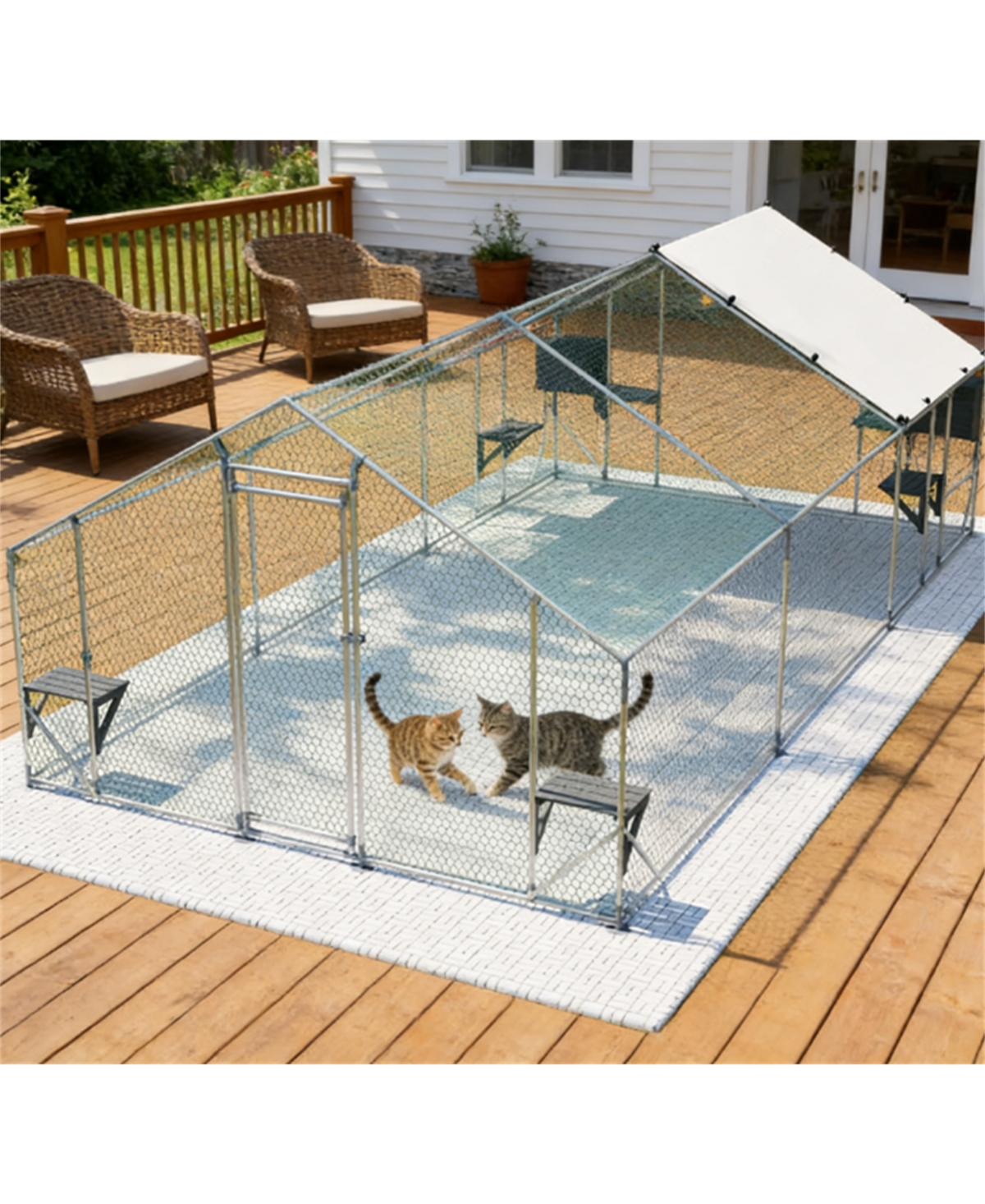 Zeus and Ruta 3 x 2/6 m Outdoor Metal Cat Cage With Diy Solid Wood Platform Double Safety Lock and Waterproof Tarp