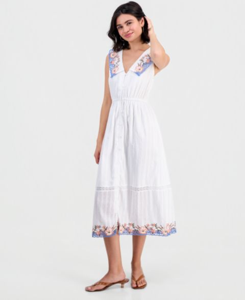 Женское платье And Now This Cotton Embroidered Collar Maxi, цвет: Белый