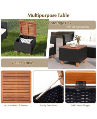 4 PCS Wicker Patio Furniture Set with Removable Cushions Storage Coffee Table