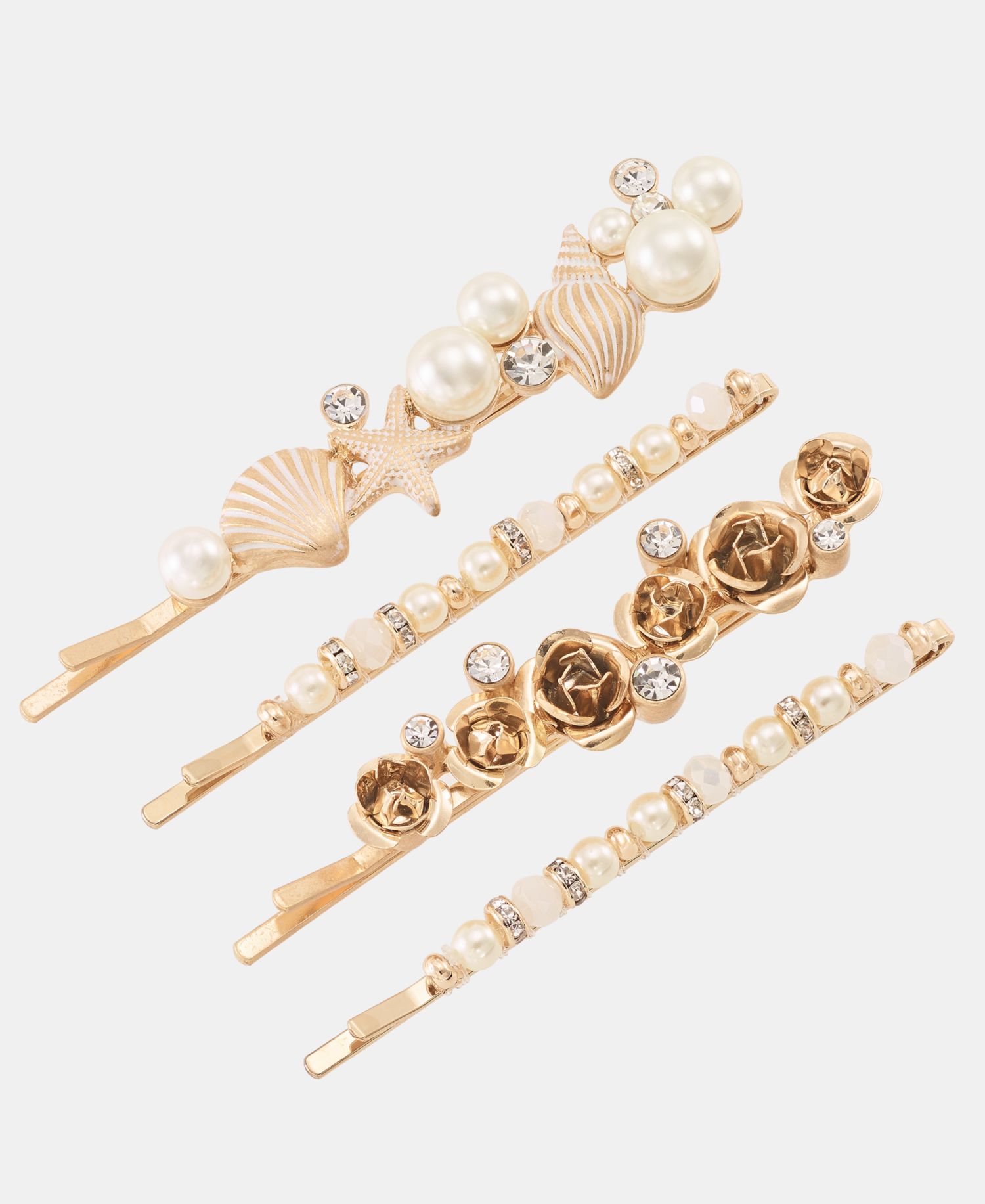 4-Pc. Crystal & Imitation Pearl Bobby Pin Set