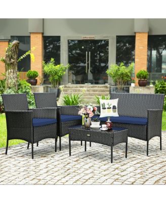 4PCS Patio Wicker Furniture Set Coffee Table Cushions