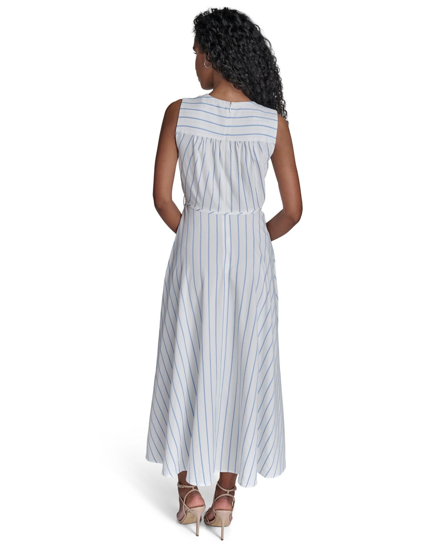 Women's Striped V-Neck Midi Dress
