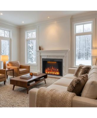 33" Recessed-in Realistic Flame Electric Fireplace with Adjustable Heat, Timer