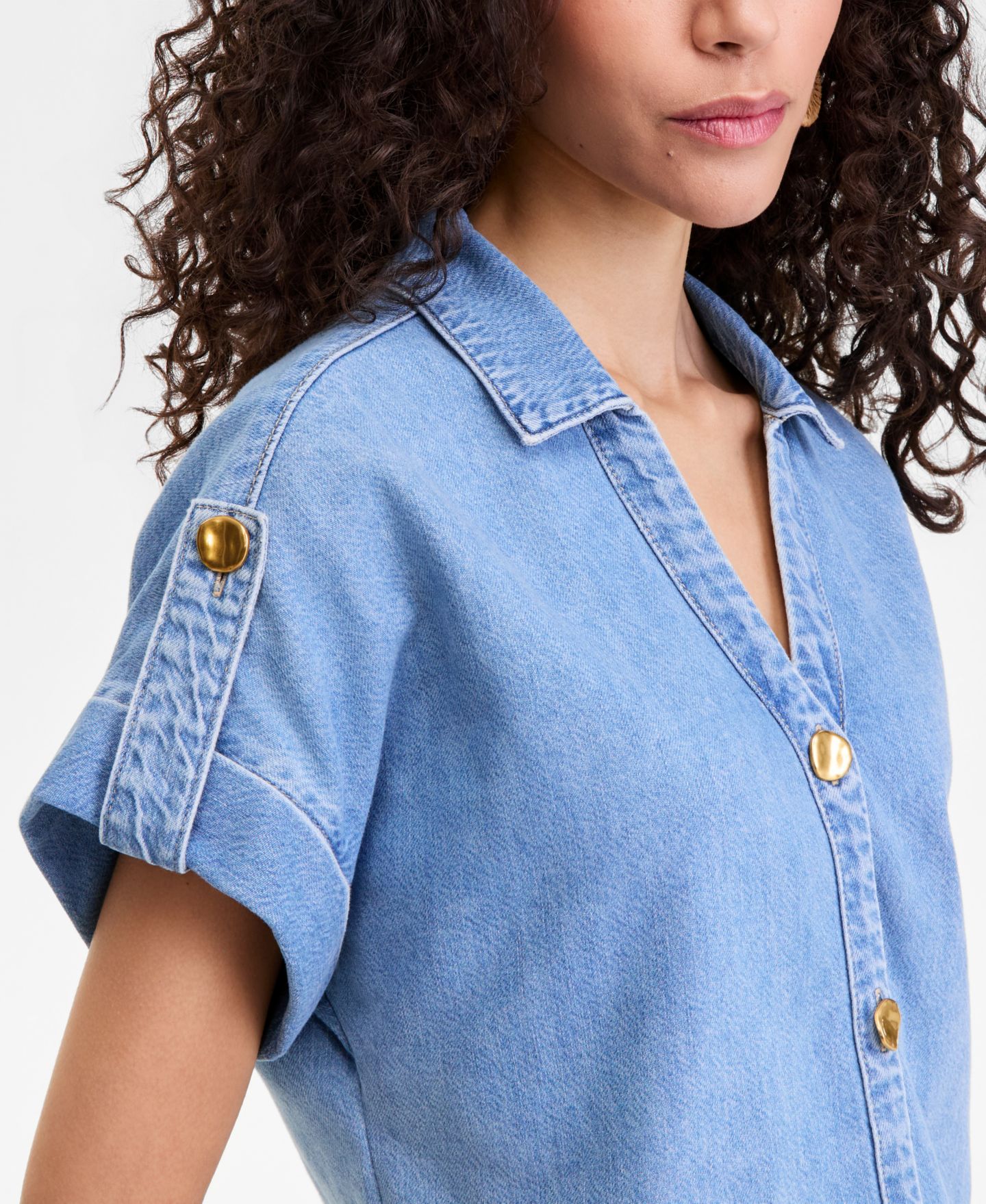 Женский топ I.N.C. International Concepts Short-Sleeve Lightweight Denim Top, цвет: Варёный — фото 4