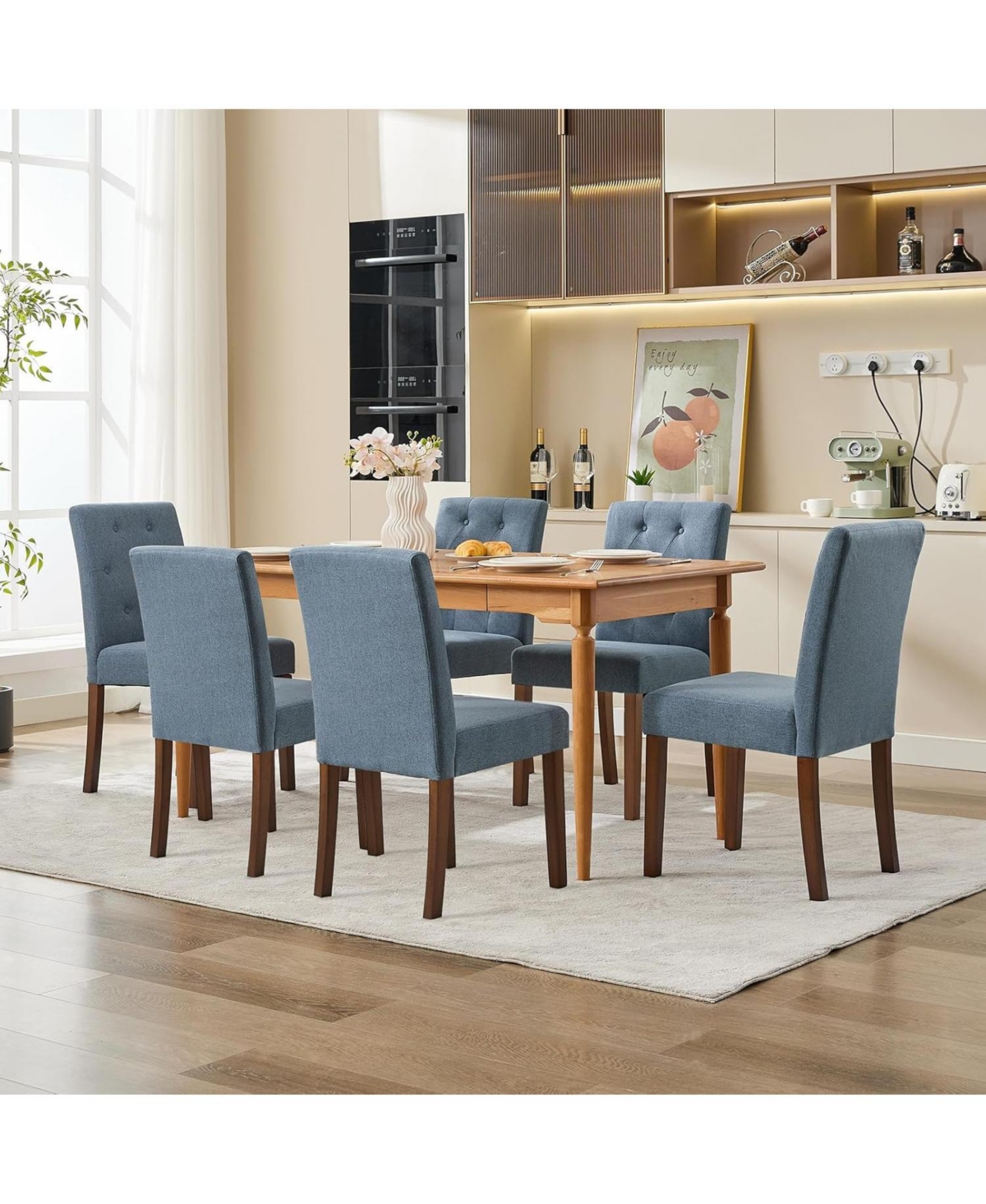 gaomon Parsons Button Tufted Dining Chairs Set of 6, Upholstered Fabric Kitchen with Wood Legs and Padded Seats, Living Room Furniture