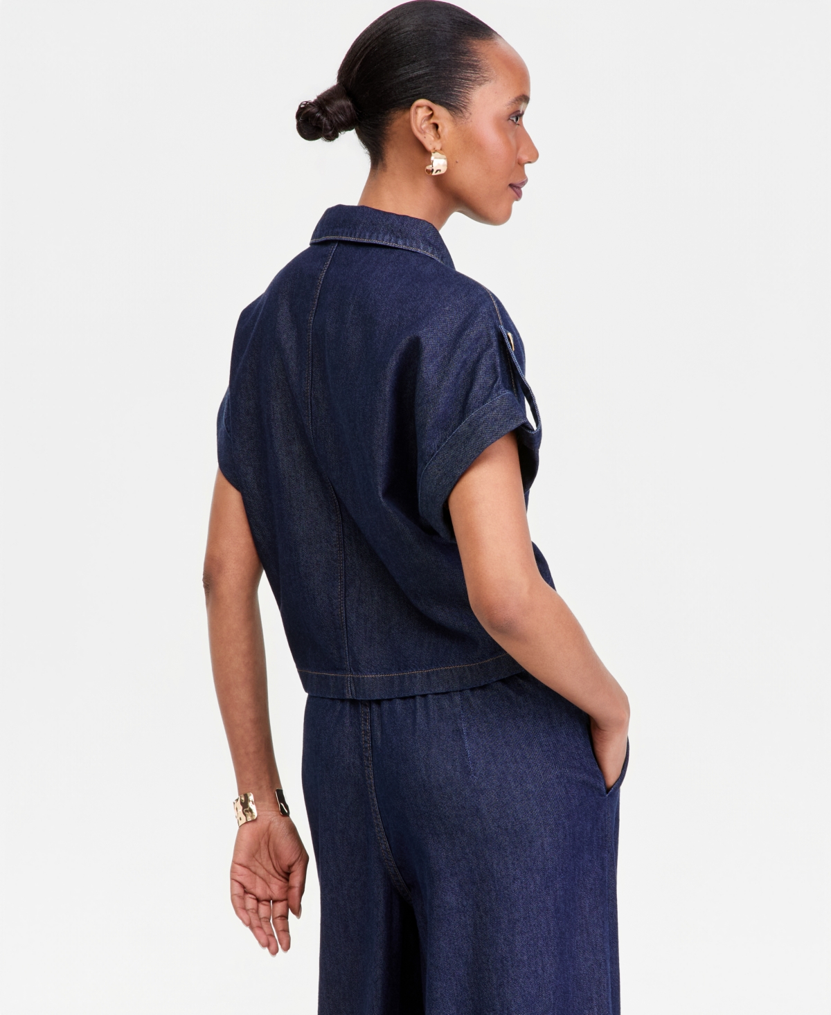 I.n.c. International Concepts Women's Short-Sleeve Lightweight Denim Top, Macy's Exclusive