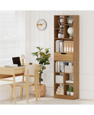 Tall Freestanding Bookcase with Drawer and Ten Cube Storage