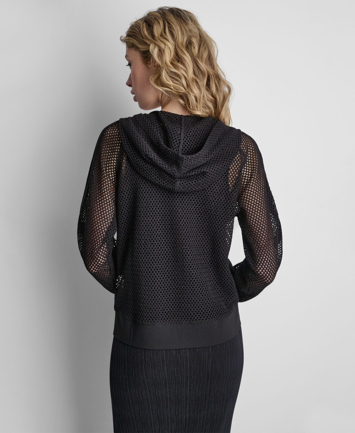 Dkny Women's Grove Crochet Mesh Zip-Up Hooded Jacket