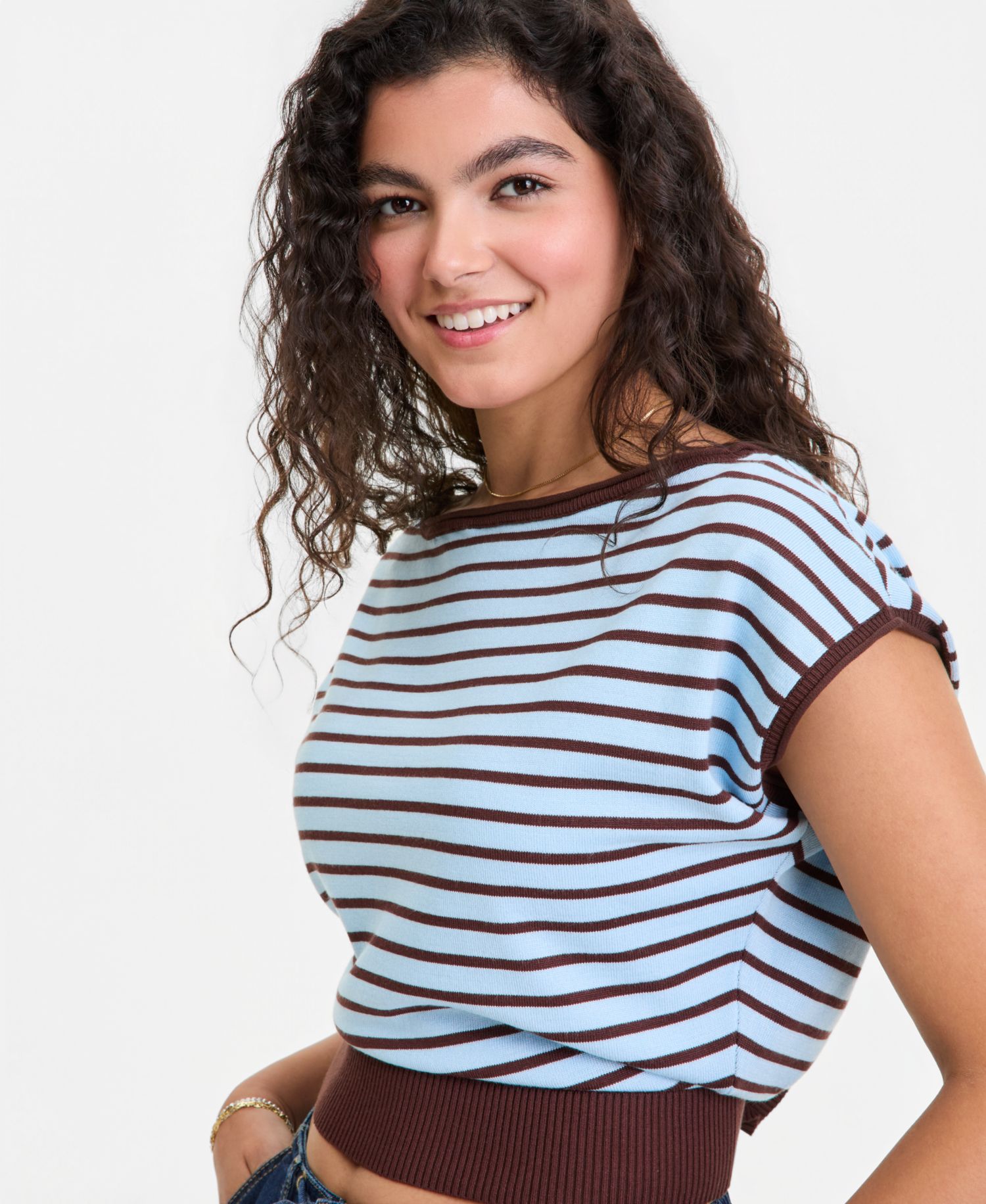 Juniors' Boat-Neck Cap-Sleeve Sweater