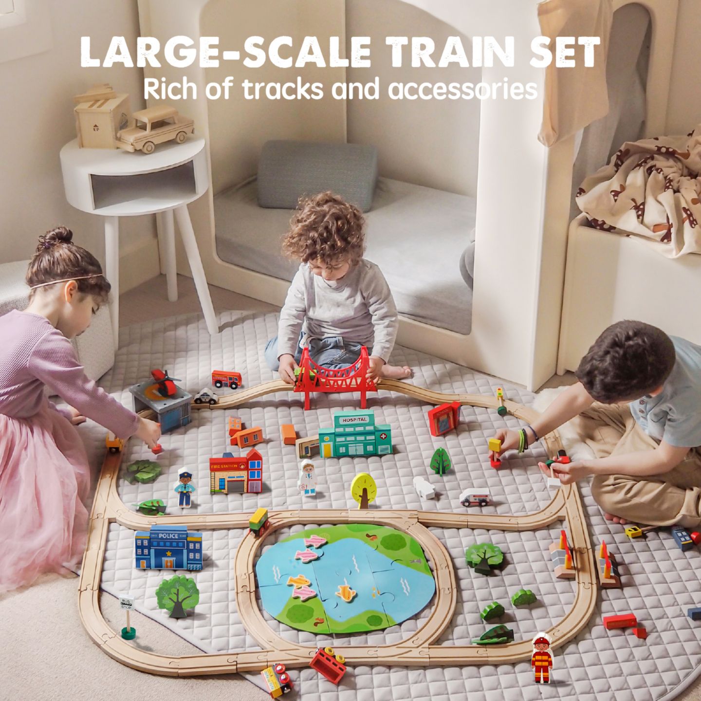 Детские игрушки Tiny Land 110-Piece Beech Wood Wooden Train Set — фото 2
