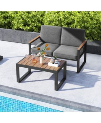 2-Piece Aluminum Patio Loveseat and Coffee Table Set with Cushions
