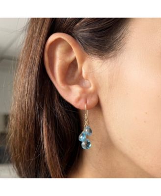 Blue Topaz Bead Dangle Earrings 14K Gold