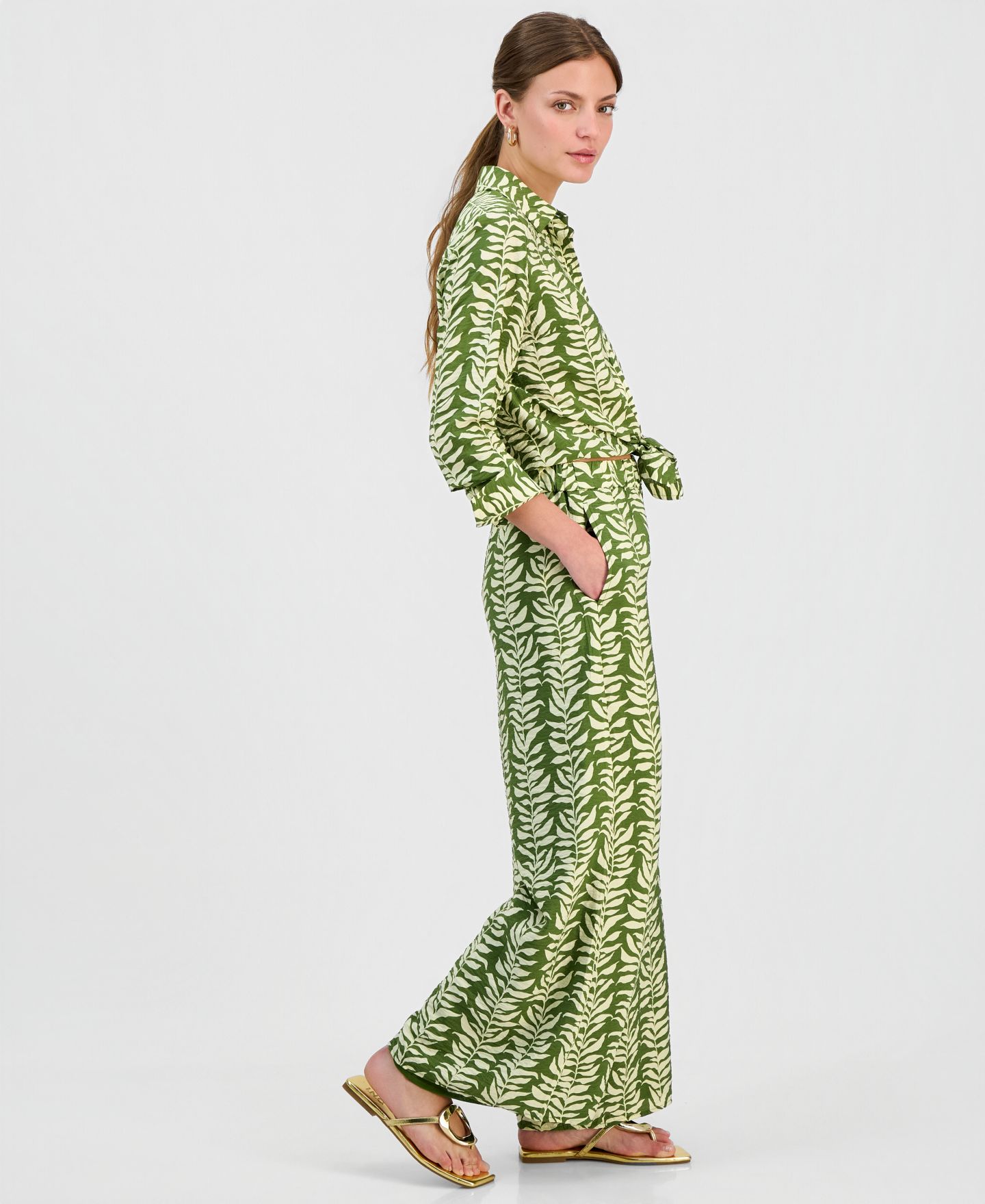 Женские брюки I.N.C. International Concepts Petite Printed High-Rise Wide-Leg, цвет: Lina Palms — фото 2