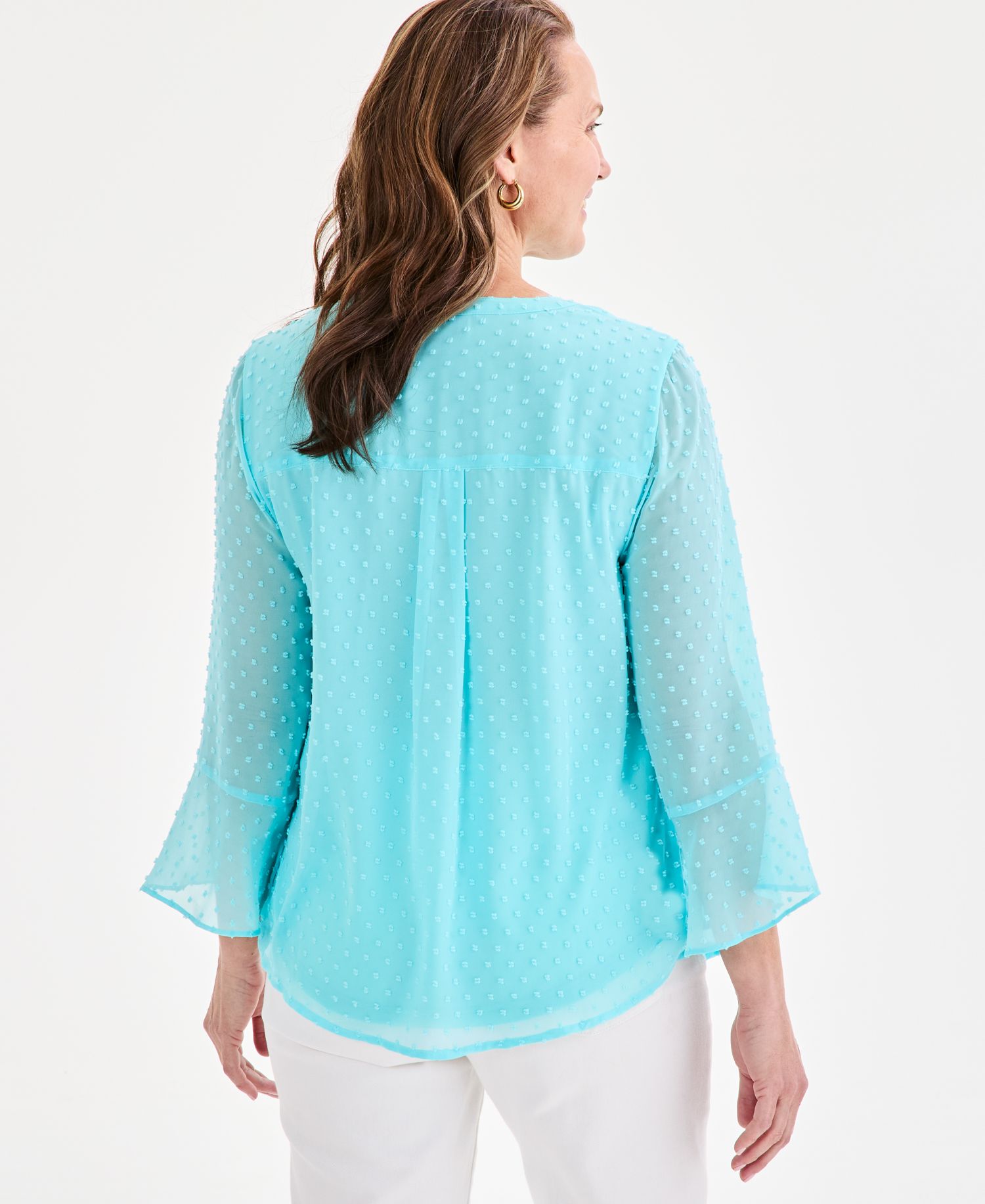 Women's Petite Textured Pintuck Ruffle Sleeve Top