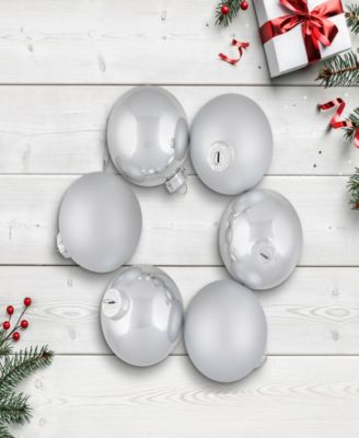6-Piece Shiny and Matte Silver Glass Ball Christmas Ornament Set 3.25" 80mm