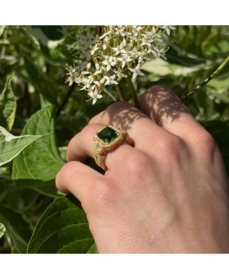 Suzy Levian Sterling Emerald-Cut and Cubic Zirconia Pave Ring