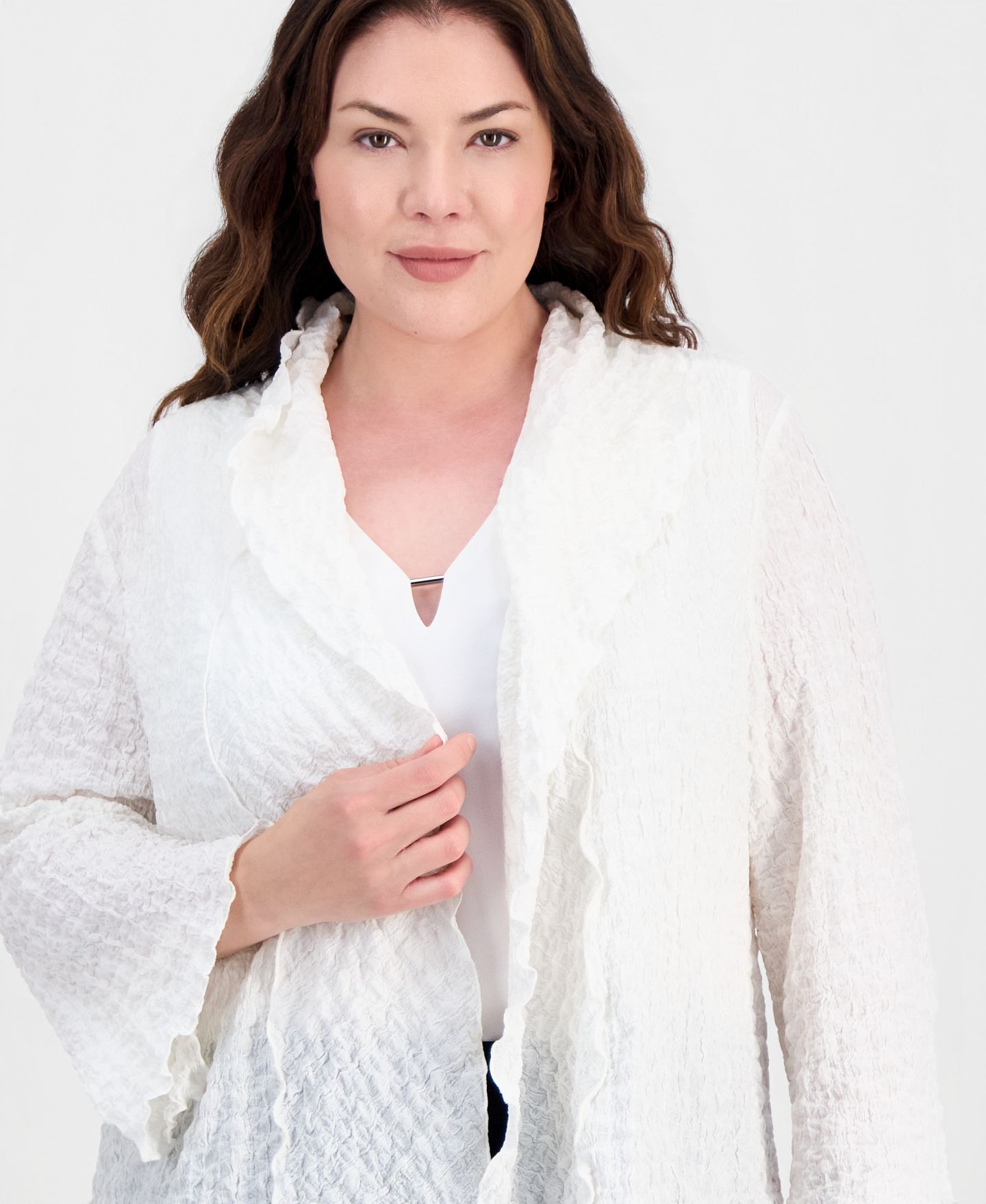 Женская куртка Kasper Plus Size Textured Open-Front, цвет: Ванильный ледяной — фото 3
