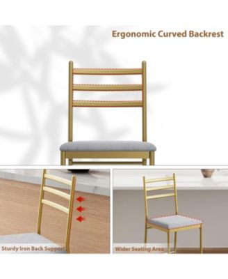 Set of 2 Modern Gold Bar Stools, Padded Seat, Iron Back, 250 lbs Capacity, Counter Height Kitchen Chairs