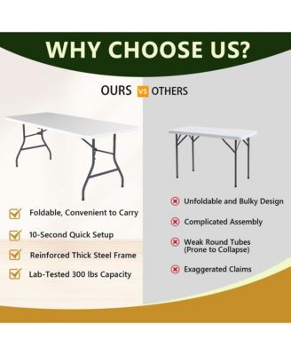 6FT Folding Table - Large, Waterproof & Easy Storage for Family Gatherings & Outdoor Dining