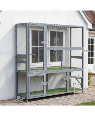 Catio Outdoor Cat Enclosure, 77" H Wooden Cat House with Weatherproof Roof