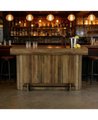 3-Tier Bar Table, 63-Inch Wooden Home Bar Unit with Metal Footrest