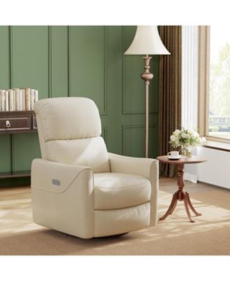 Power Swivel Glider Recliner Chair, PU Leather, Electric Rocker with Lumbar Support, USB Port, Nursery/Living Room