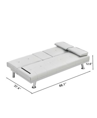Convertible Futon Sofa Bed, Reversible Loveseat Daybed with 2 Cup Holder, Wood Frame and Stainless Legs for Living Room