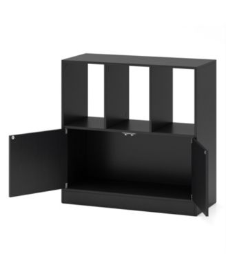 3-Cube Bookcase with Doors 3-Tier Cubic Bookshelf with Open Compartments