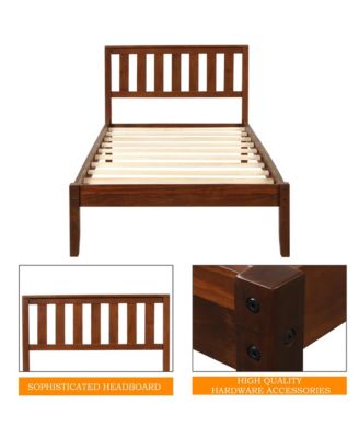 Walnut Wood Platform Bed with Headboard 100 Pine Wood Construction and 6 Support Legs