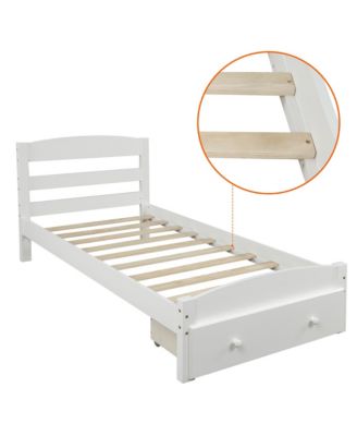 Twin Size Platform Bed Frame With Storage Drawer Wood Slats No Box Spring