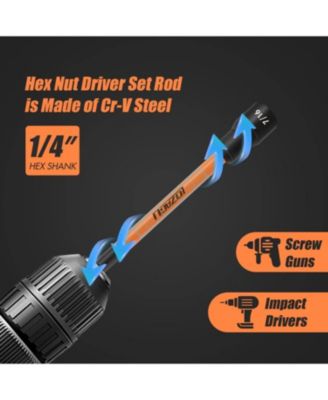 16Pcs Long Magnetic Nut Driver Set for Impact Drill, 6 Inch Long Nut Driver Set, SAE and Metric, 1/4 Inch Hex Shank, Cr-V Steel
