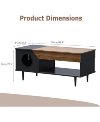 45 in Coffee Table Cat Tables Living Room with Storage Drawer, Wooden Rustic Coffee Tables with Cat House, Hidden Kitty Food Table Litter Box