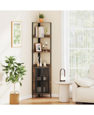  Tier Corner Bookcase with Cabinet Storage Shelf