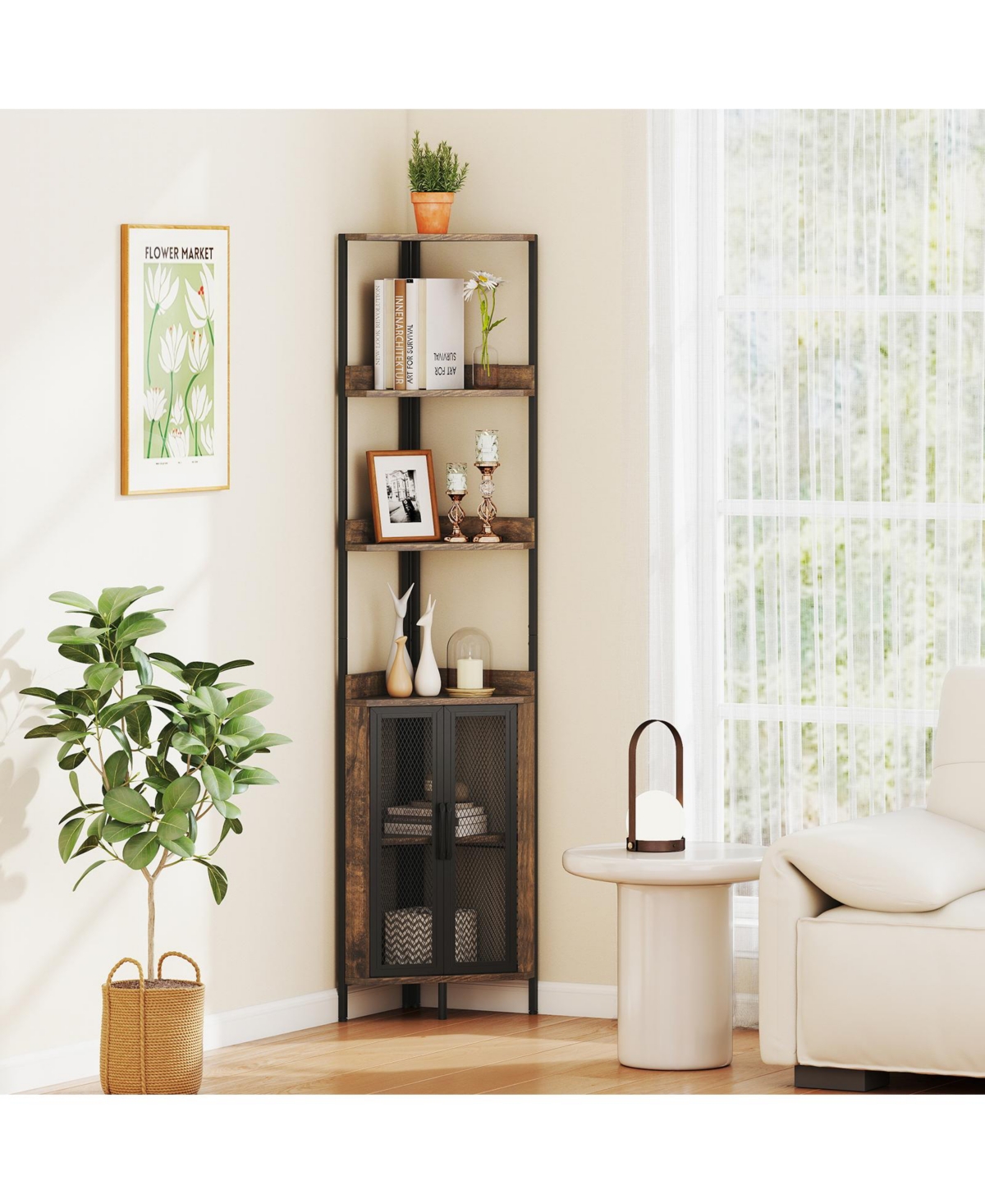 Slickblue Tier Corner Bookcase with Cabinet Storage Shelf